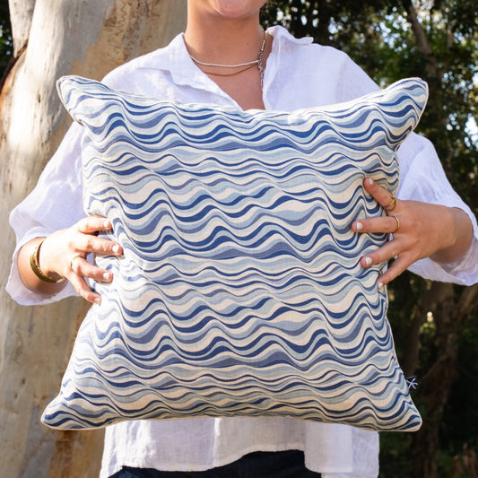 Linen Cushion Cover - Pacific - Straddie Stripe