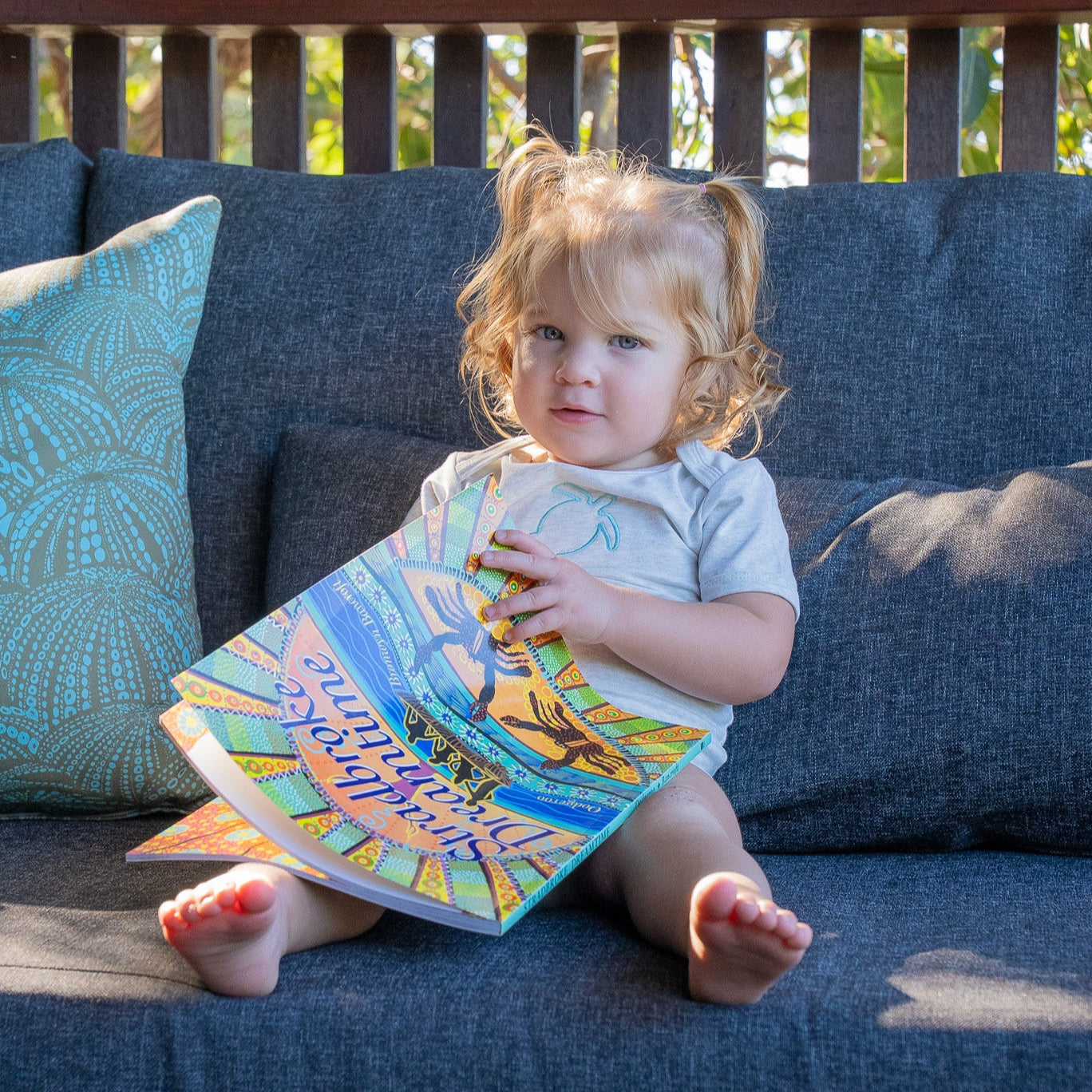 Stradbroke Dreamtime - childrens book on the lounge
