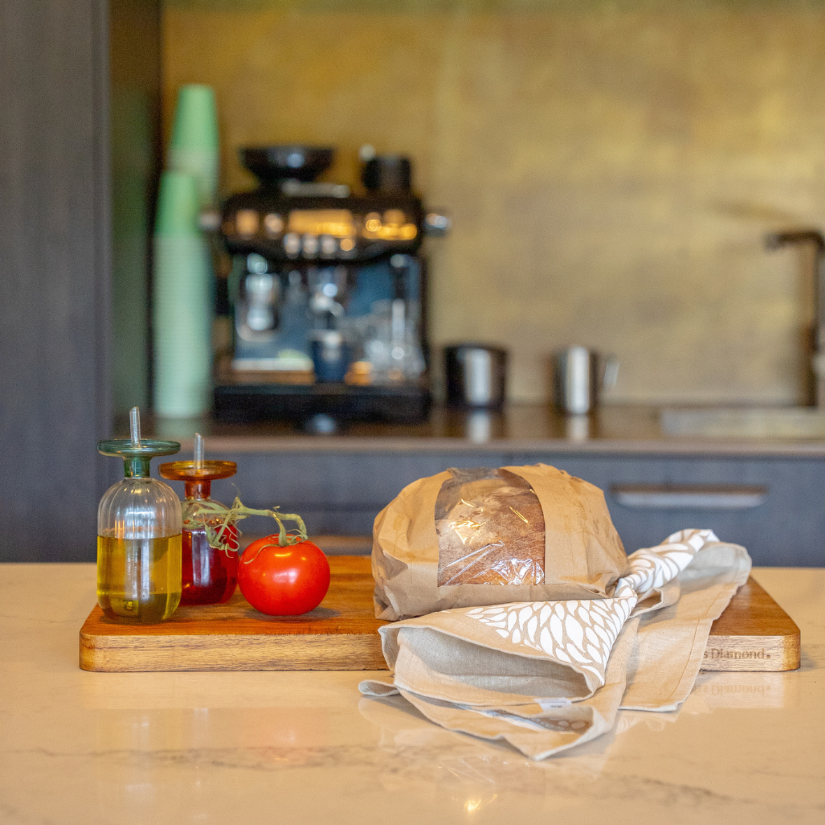 Bait Ball Linen Tea Towel – White Print on Oatmeal by Jess Scott