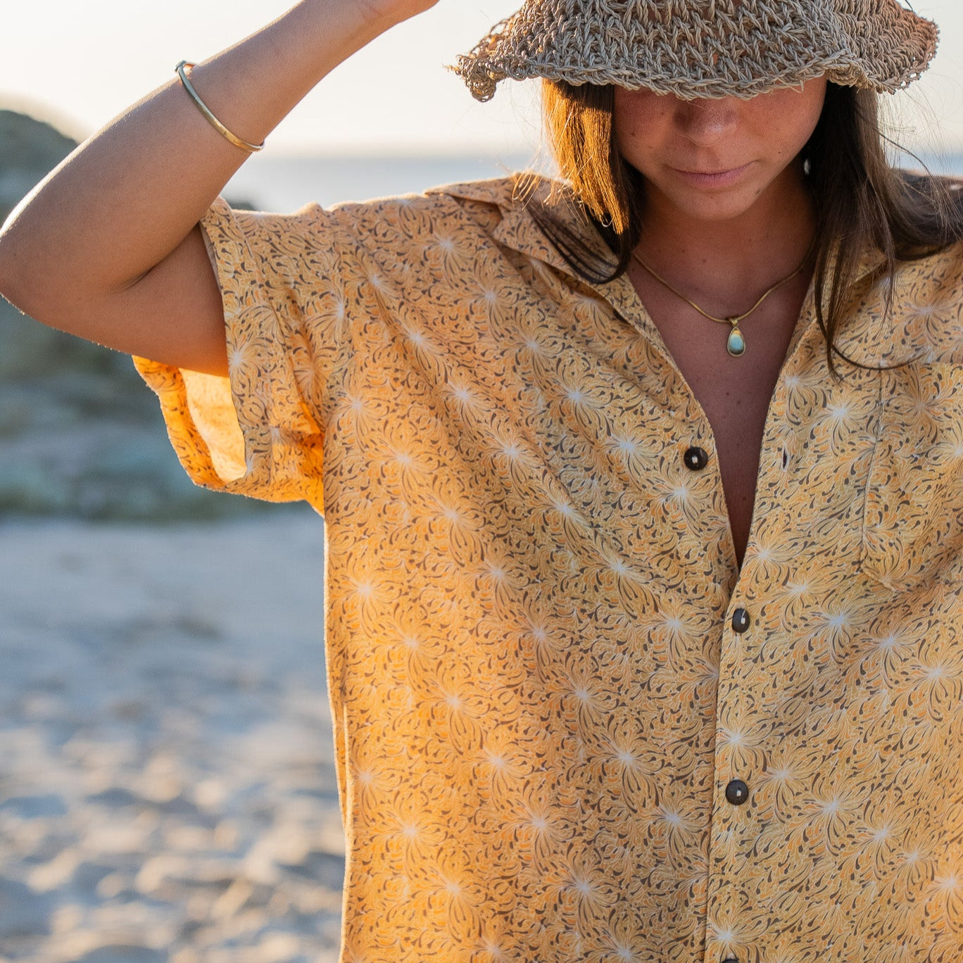 Button up Shirt - Lotus Seaweed Sunset