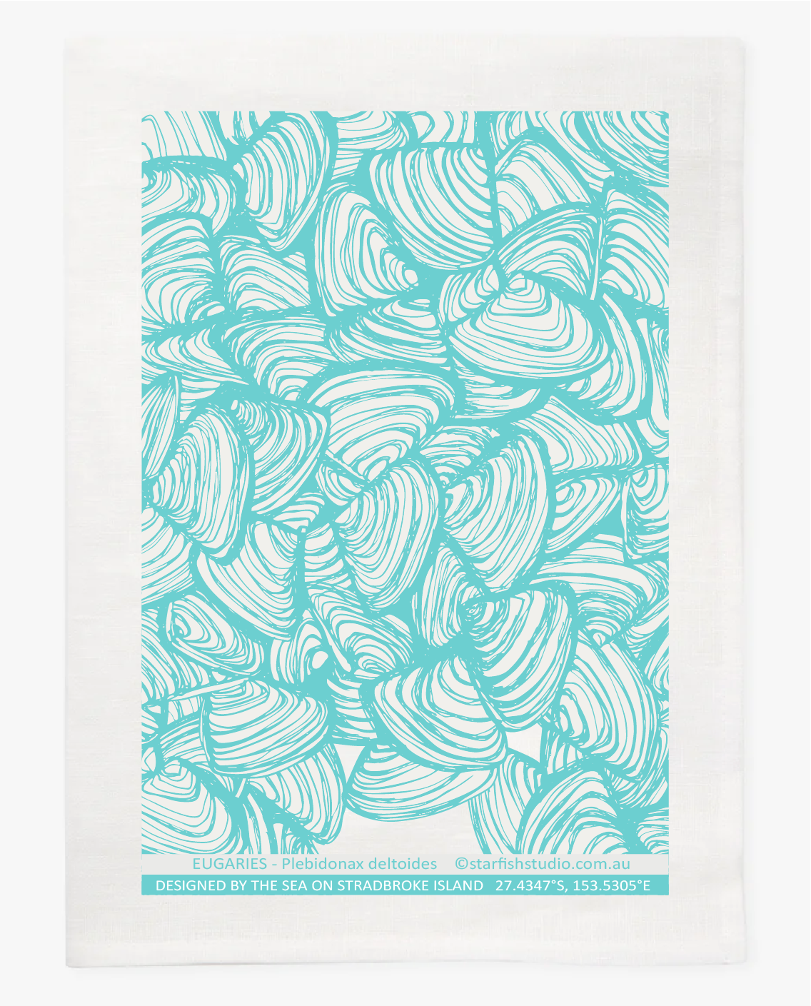 Eugaries Linen Tea Towel – Hand Printed Teal Design by Jess Scott Pure Linen