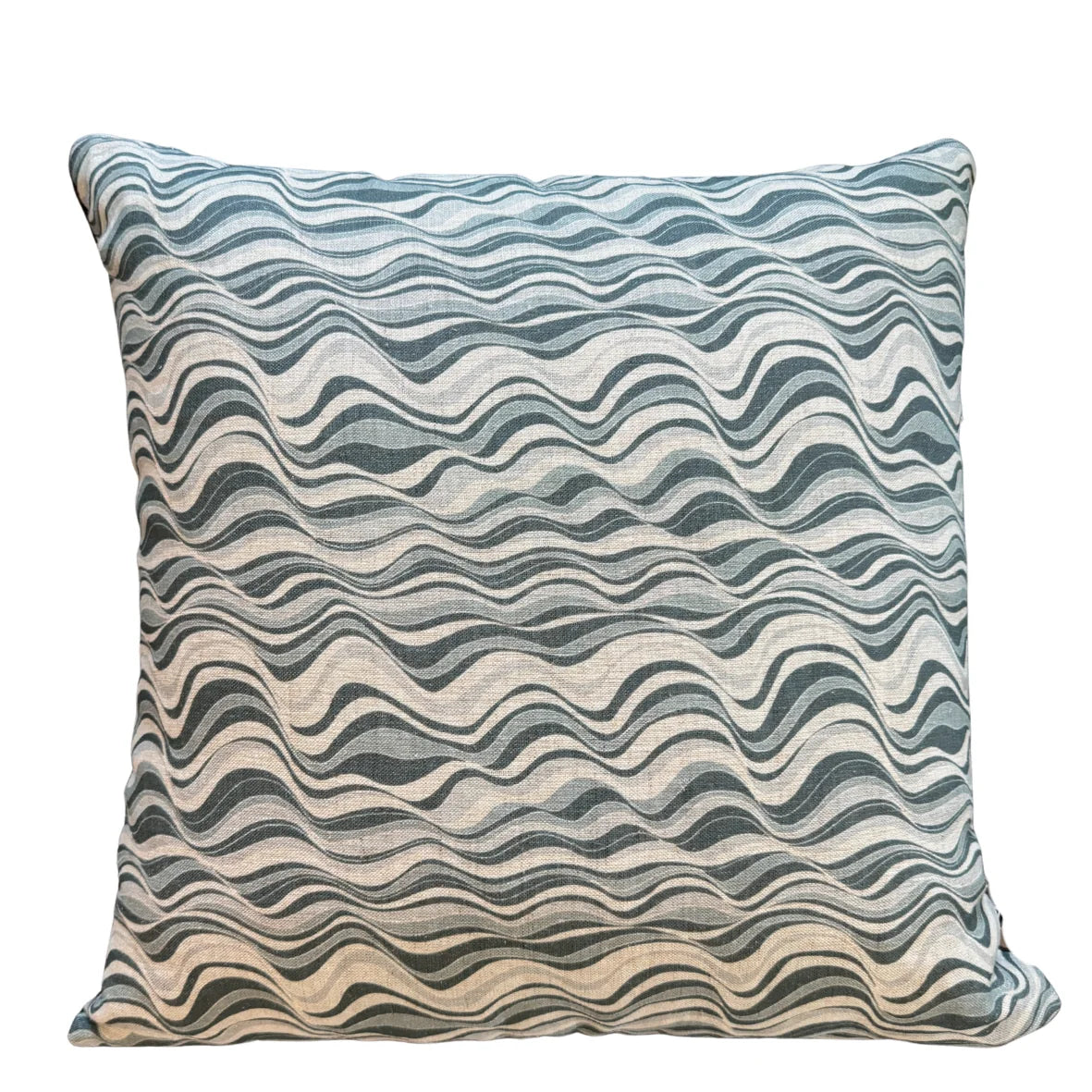 Front view of the Frenchmans Straddie Stripe linen cushion cover on a white background.