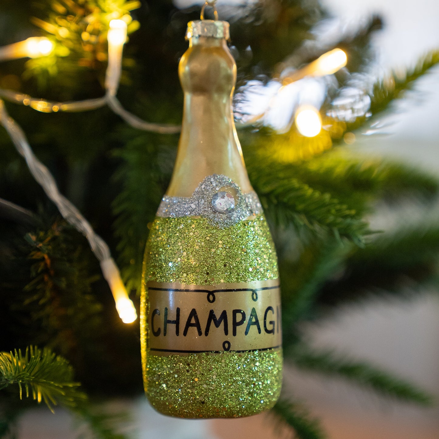 Champagne Bottle Ornament - Glass