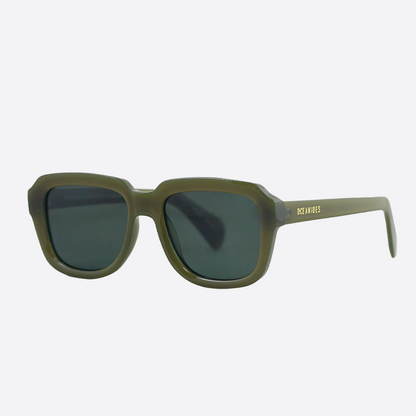 Green sunglasses on a white background