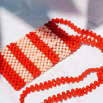 Beaded Phone bag - RED + PINK STRIPE