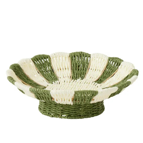 Green + Cream Woven Basket
